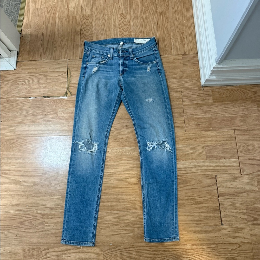 rag & bone Men's Light Blue Distressed Skinny Jeans